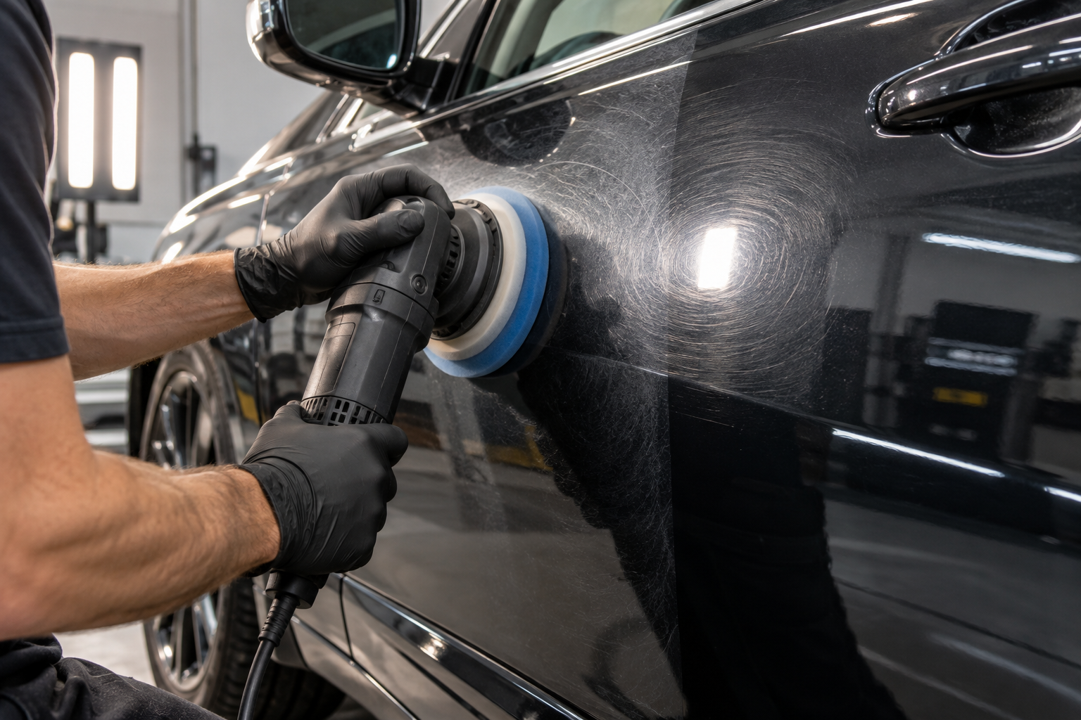 Professional paint correction being performed on a vehicle