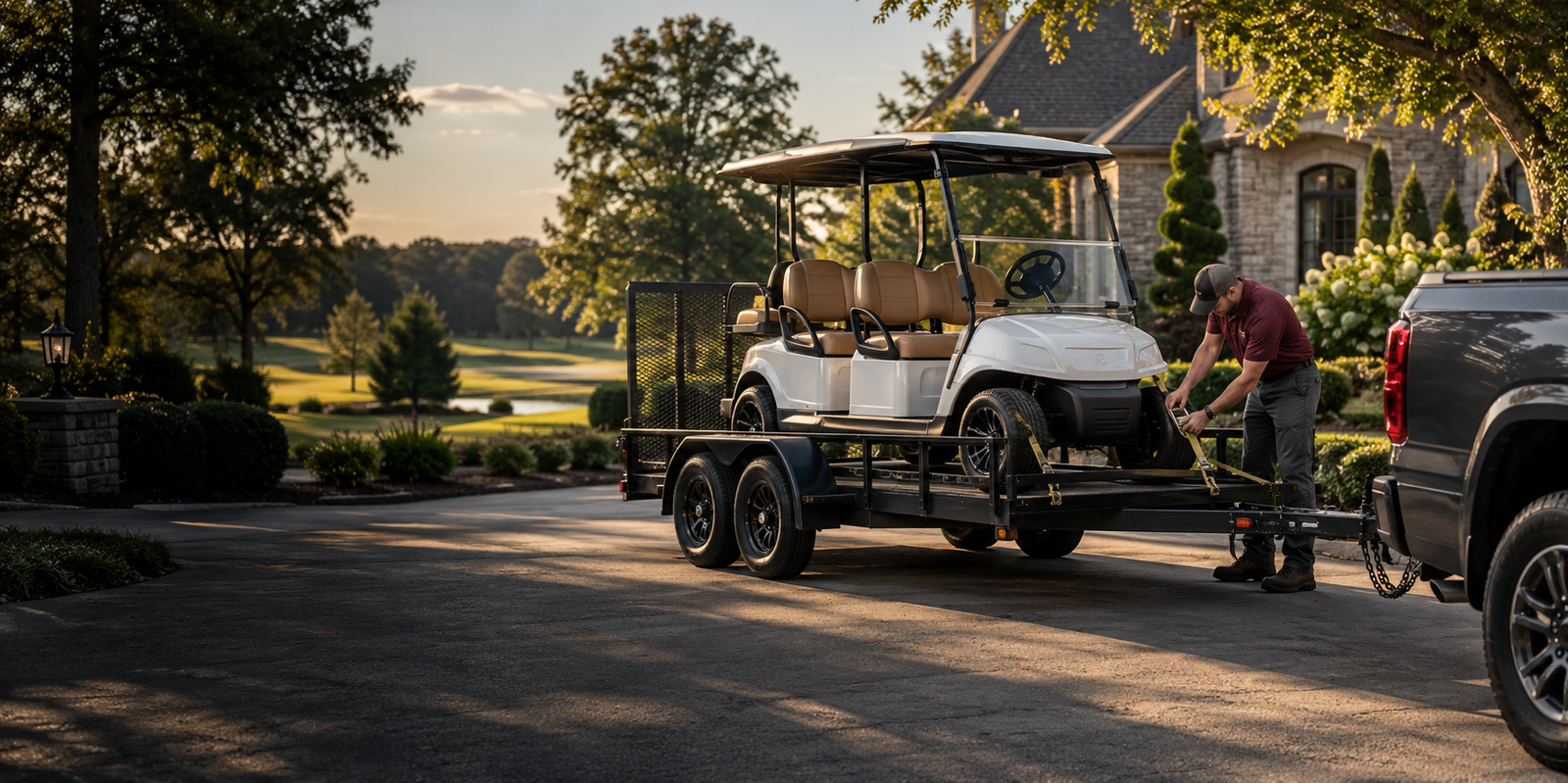 Professional golf cart transportation using a utility trailer