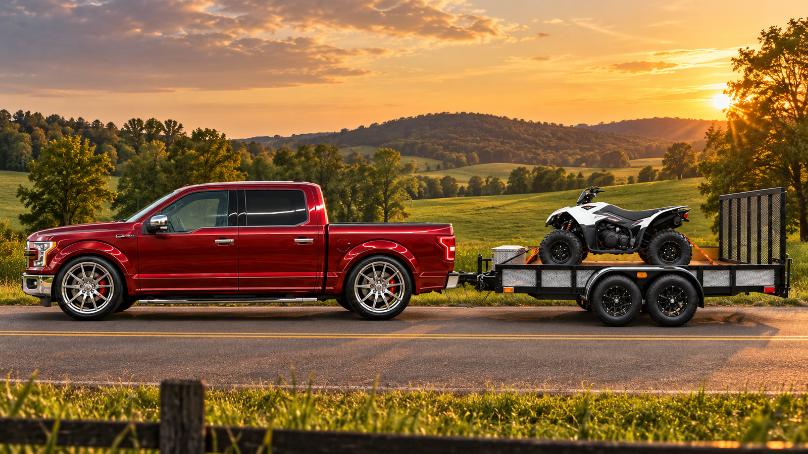 Truck and trailer transporting an ATV through Middle Tennessee