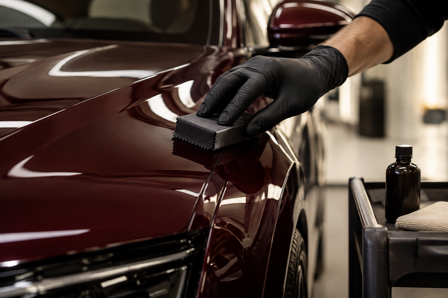 Applying ceramic coating with a suede-wrapped applicator