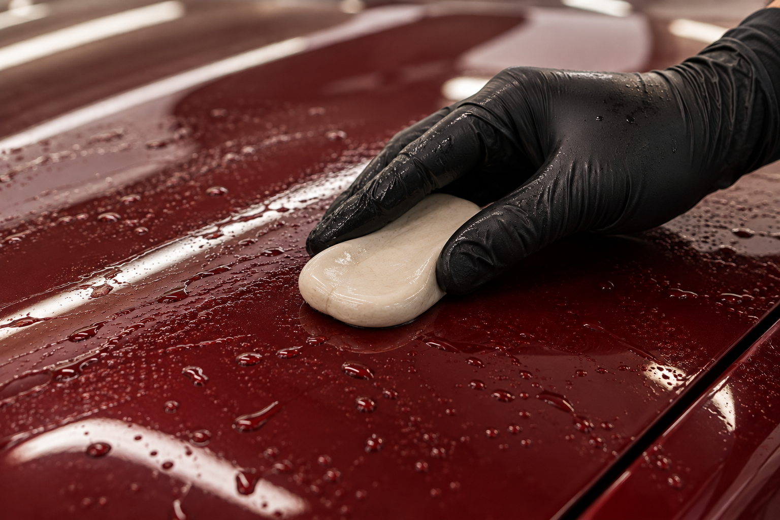 Detailing clay removing bonded contamination from lubricated paint