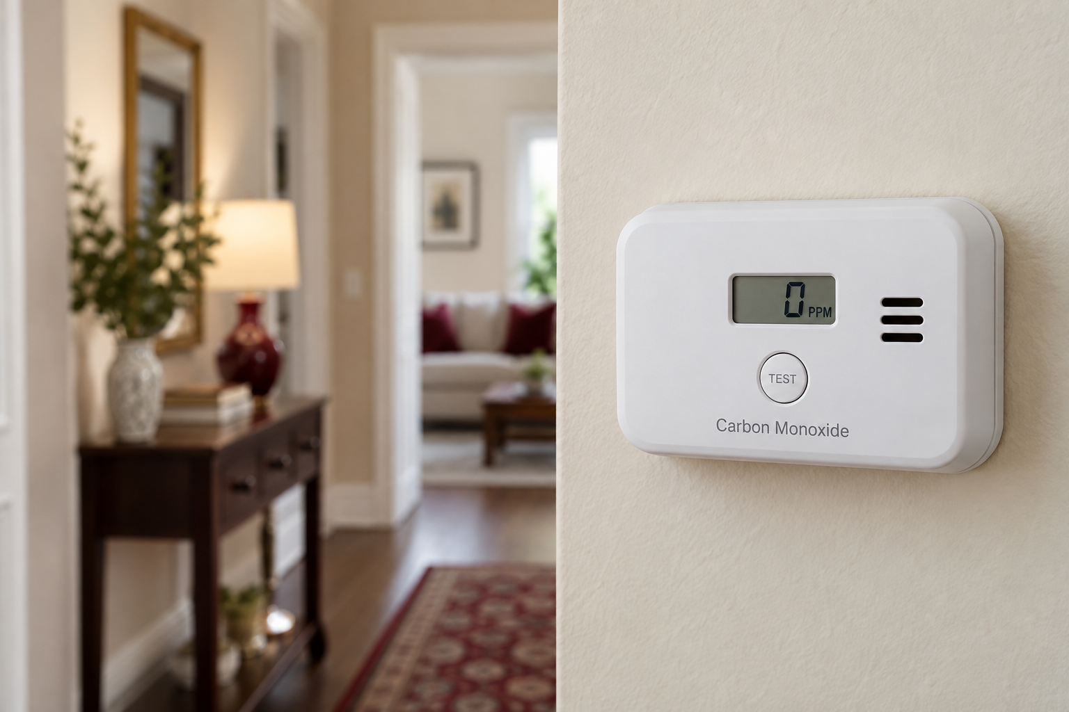 Wall-mounted carbon monoxide detector with digital display
