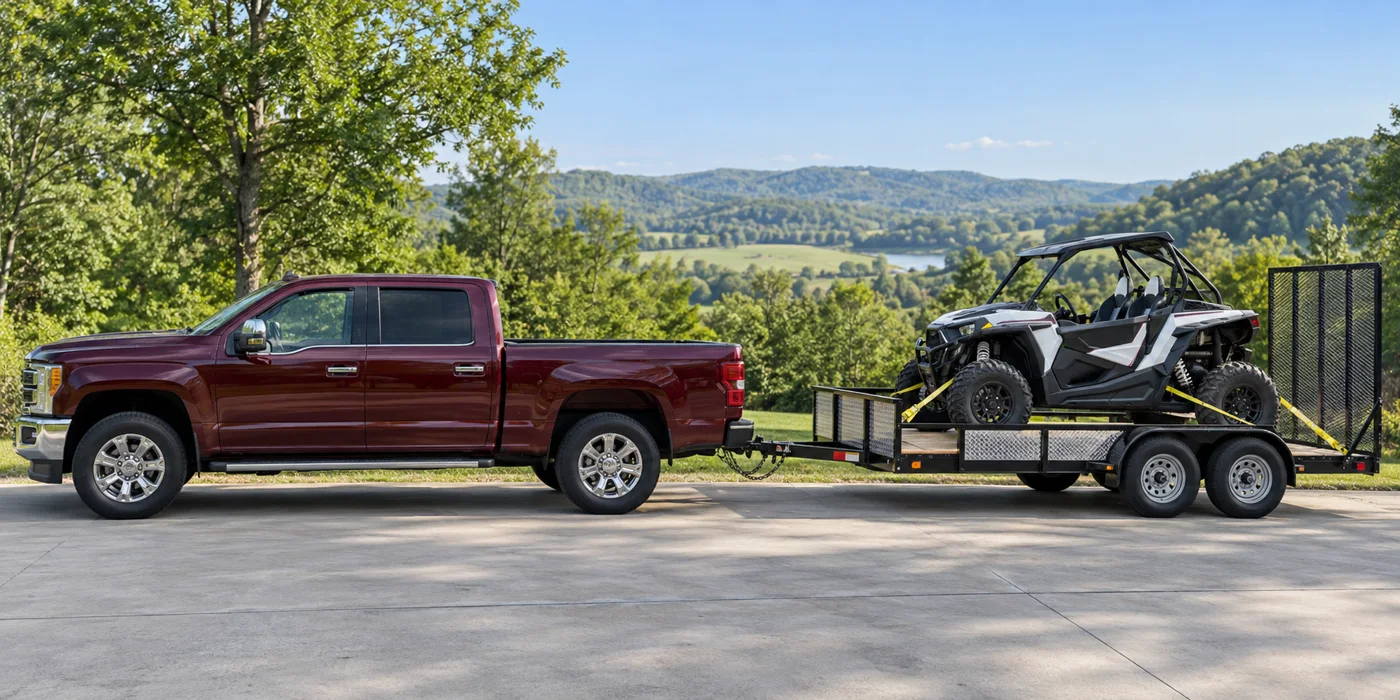 Pickup and trailer carrying a UTV
